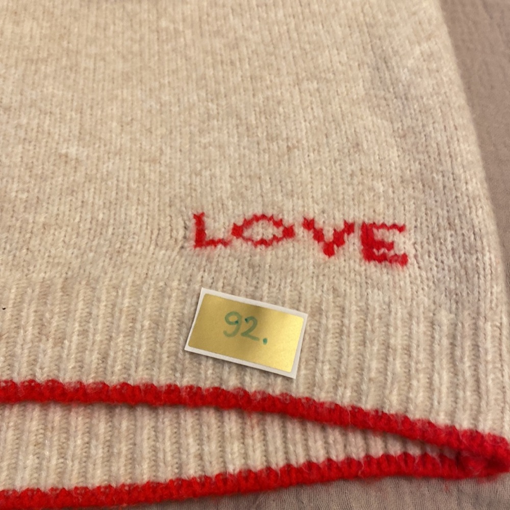 Altar'd State Cream Knit Sweater with Red Trim and 'LOVE' Accent. Size M - Picture 9 of 9